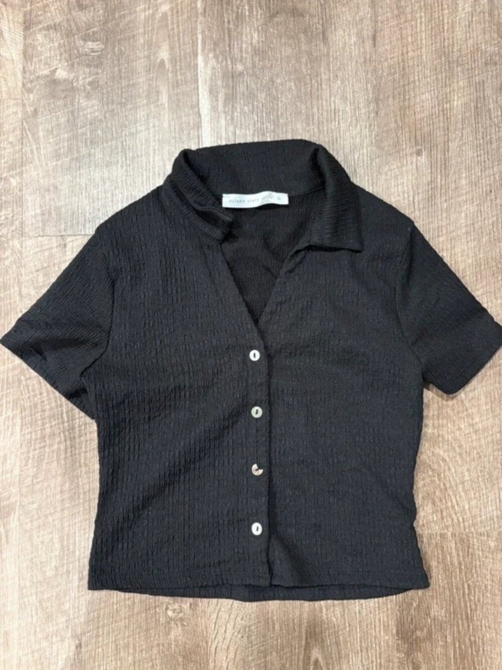 Altar'd State Black Textured Button-Down Crop Top Small Whimsigoth